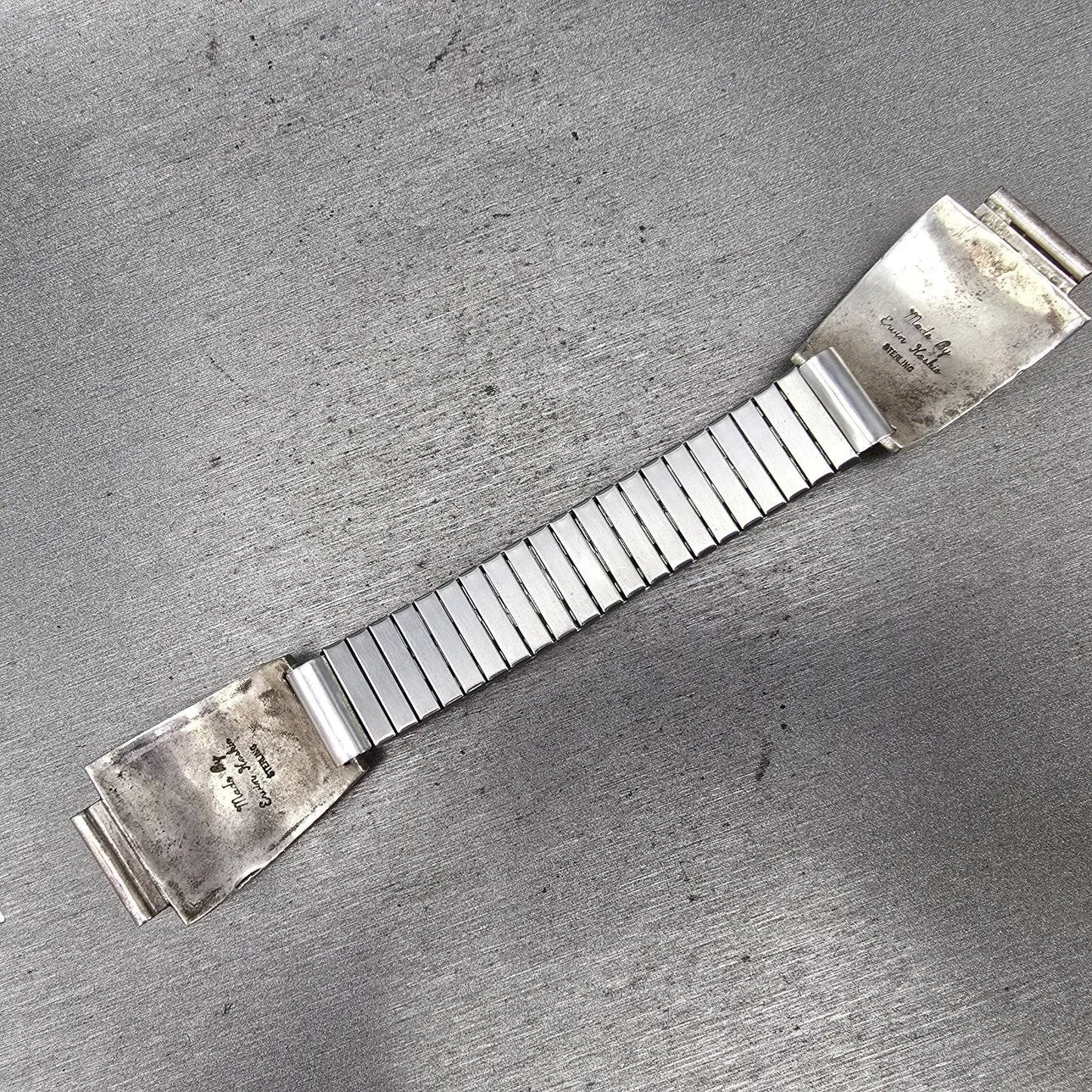 Navajo Sterling Silver Watch Band Tips 17mm Lizard Design Stretch Band VTG9