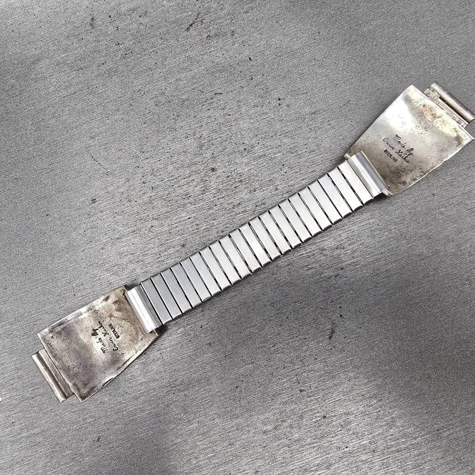Navajo Sterling Silver Watch Band Tips 17mm Lizard Design Stretch Band VTG9