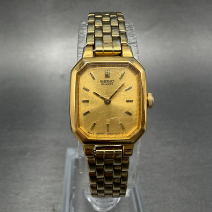 Seiko Watch Women 17mm Champagne Dial Gold Tone Octagon V400-5608 New Battery 230
