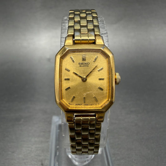 Seiko Watch Women 17mm Champagne Dial Gold Tone Octagon V400-5608 New Battery 230