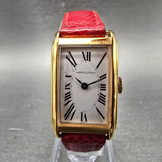 Hamilton Tank Watch Women 18mm White Dial Gold Tone Rectangle 6092 PARTS0