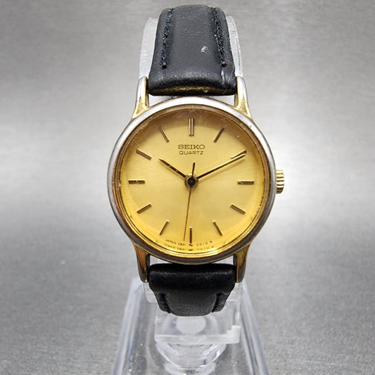 Seiko Watch Women 21mm Champagne Dial Gold Tone Round 2b31-0010 New Battery