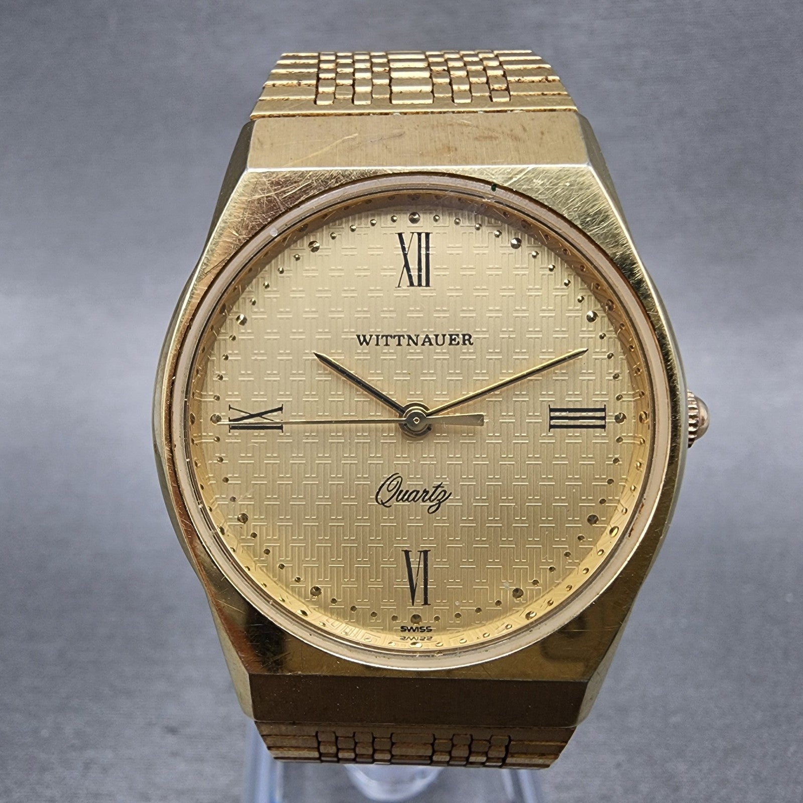 Wittnauer Watch Men 32mm Gold Dial Gold Tone Round Bracelet New Battery1