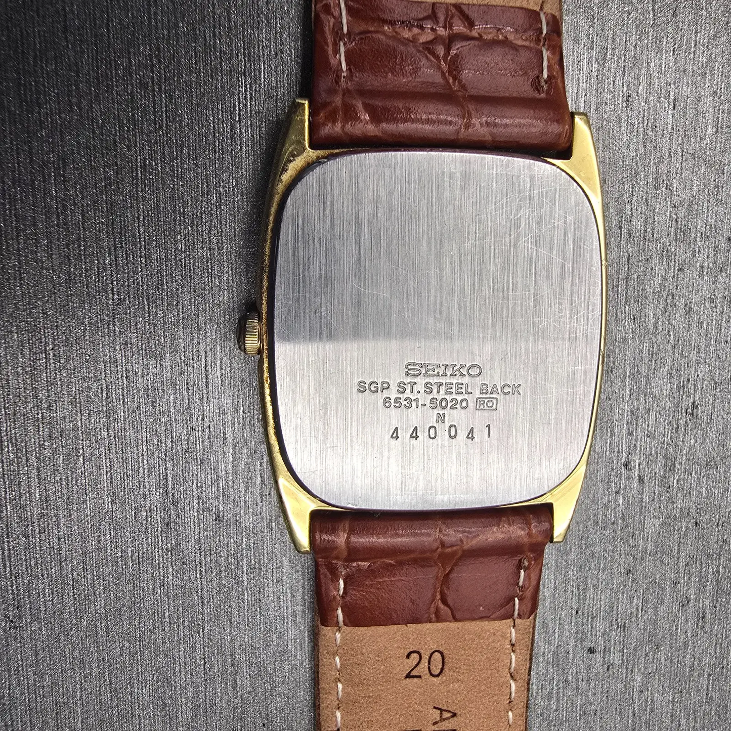 Seiko Watch Men 28mm Gold Dial Gold Tone Rectangle 6530-5020 New Battery Vintage10
