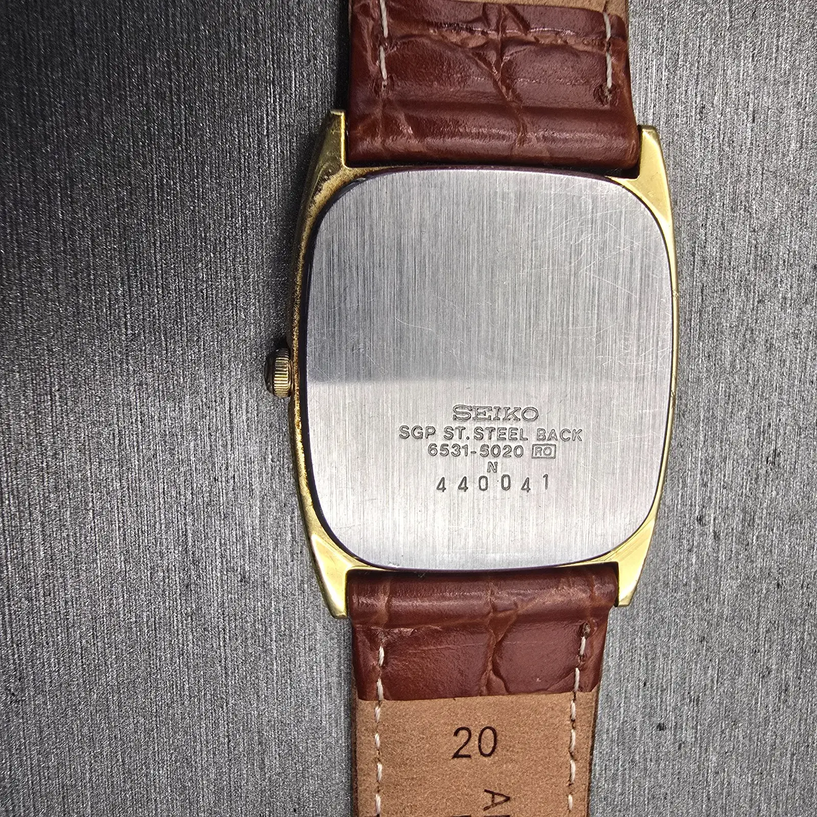 Seiko Watch Men 28mm Gold Dial Gold Tone Rectangle 6530-5020 New Battery Vintage10