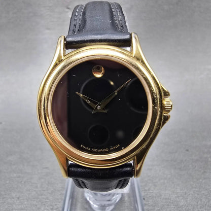 Movado Museum Watch Women 28mm Black Dial Gold Tone Round 87 E4 0823 New Battery0