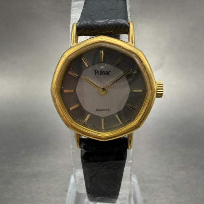 Seiko Pulsar Watch Women 21mm Gray Dial Gold Tone Octagon Y480-7160 New Battery0