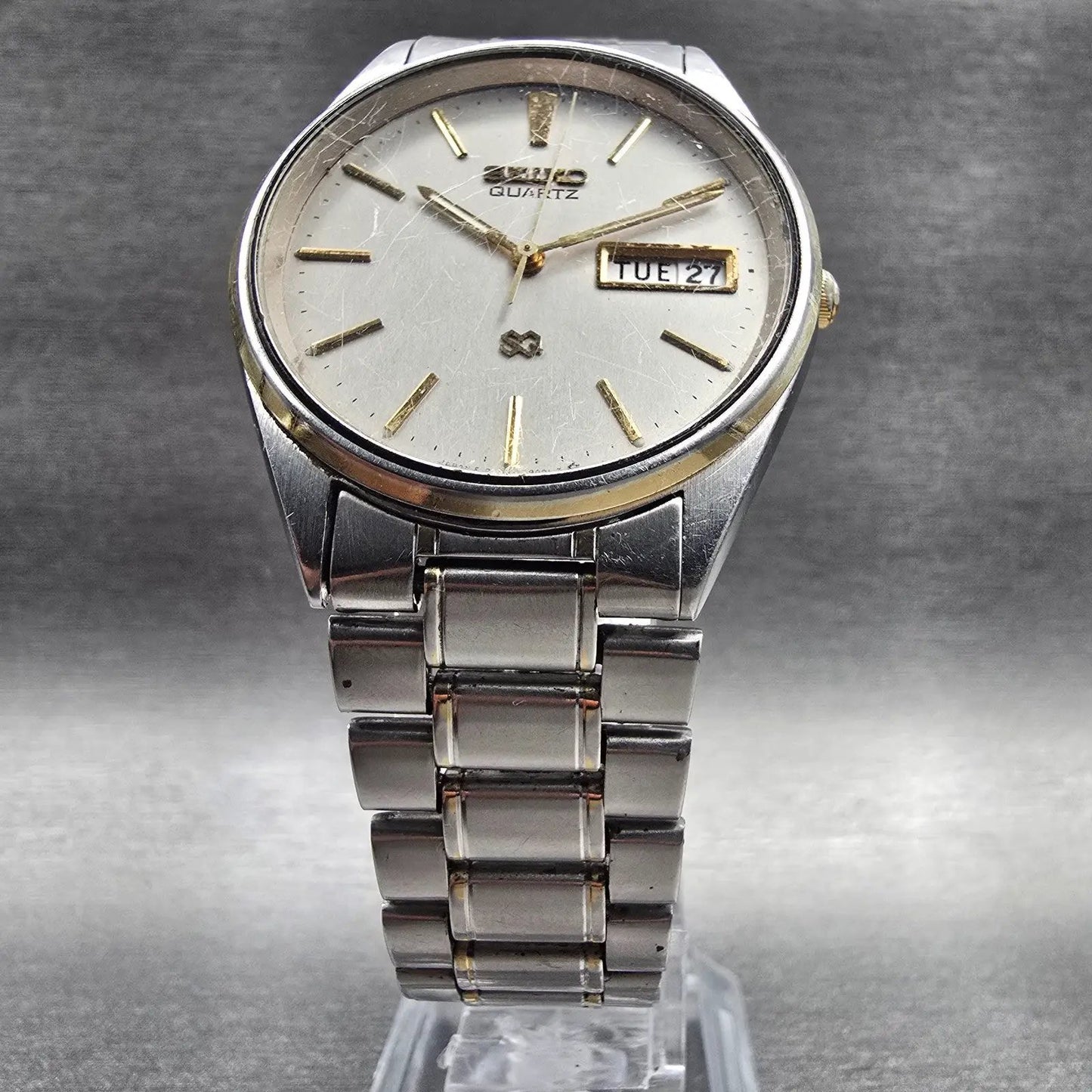 Seiko SQ Mens Watch 34mm Silver Dial Two Tone Daydate Round 8123-8009 New Batt5
