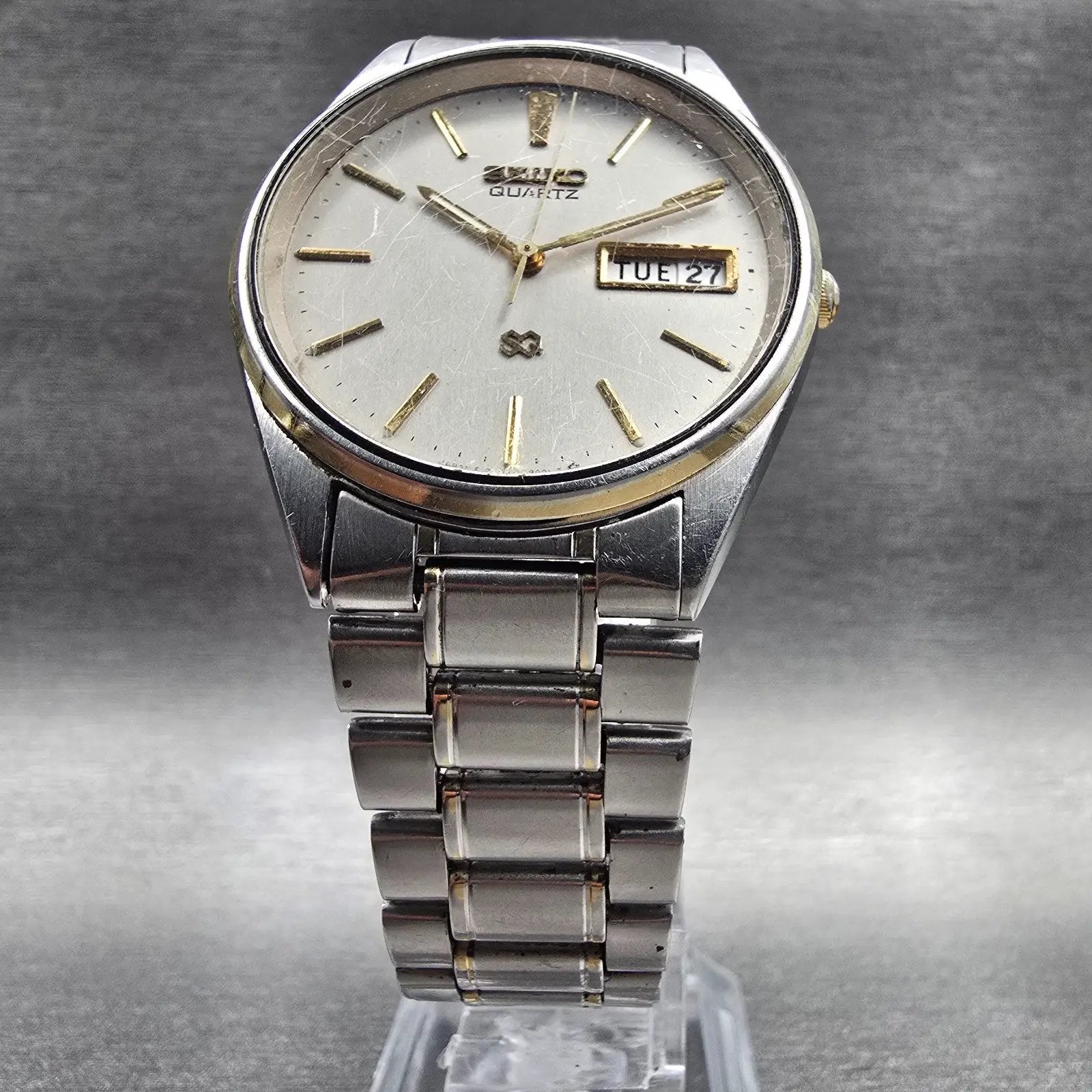 Seiko SQ Mens Watch 34mm Silver Dial Two Tone Daydate Round 8123-8009 New Batt5