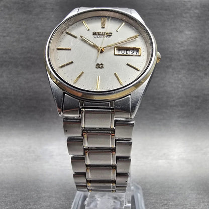 Seiko SQ Mens Watch 34mm Silver Dial Two Tone Daydate Round 8123-8009 New Batt5