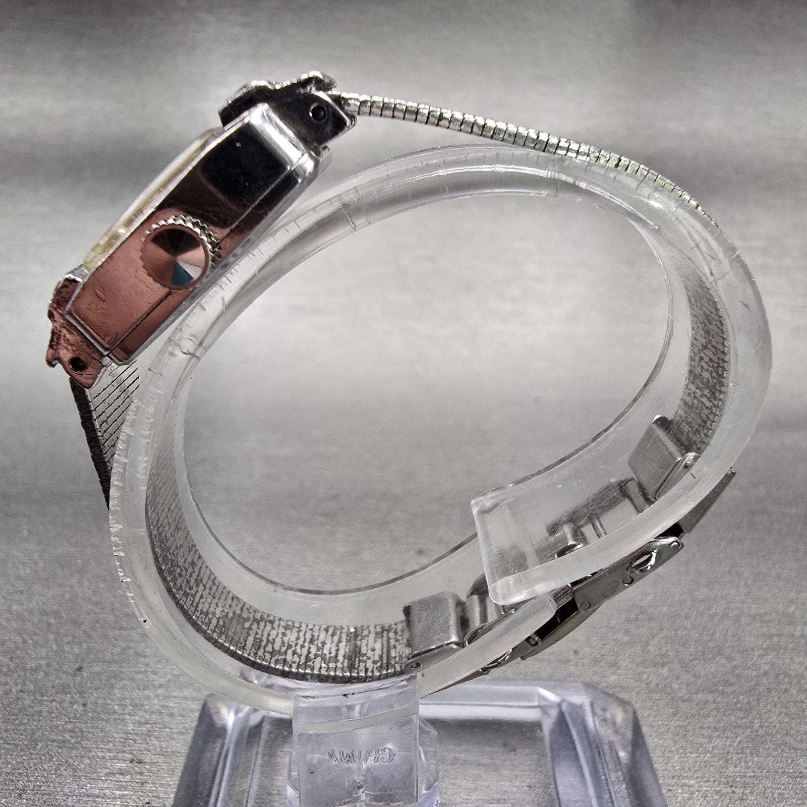 Seiko Watch Women 17mm Blue Dial Silver Tone Gemmed Rectangle 21-3141 Works VTG6