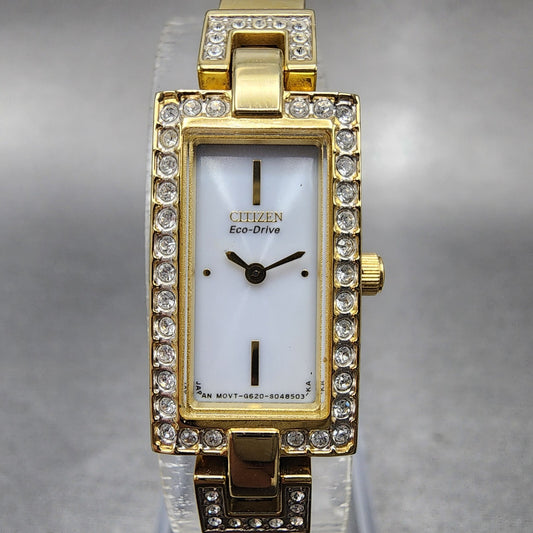 Citizen EcoDrive Tank Watch Women 14mm White Dial Gold Tone G620S028850 Runs0