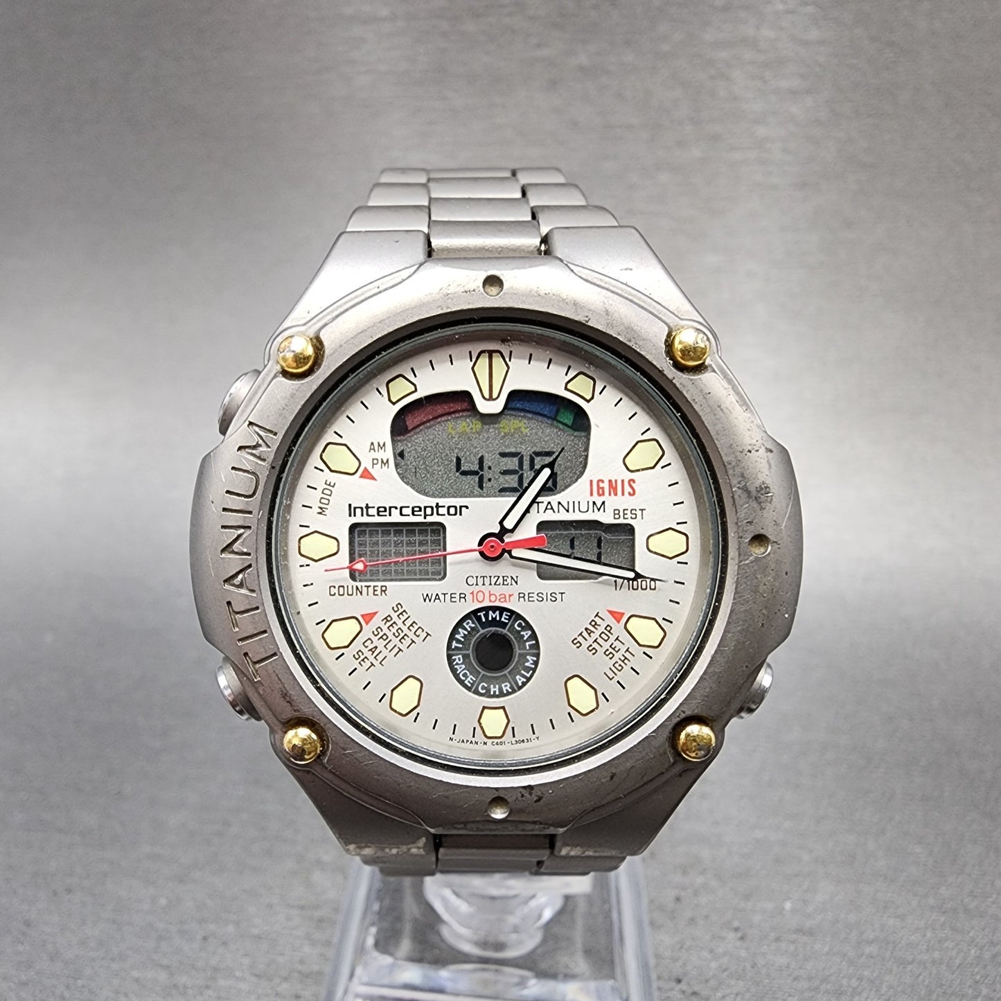 Citizen Interceptor Watch Men 40mm Analog Digital Titanium C401L14689 PARTS0