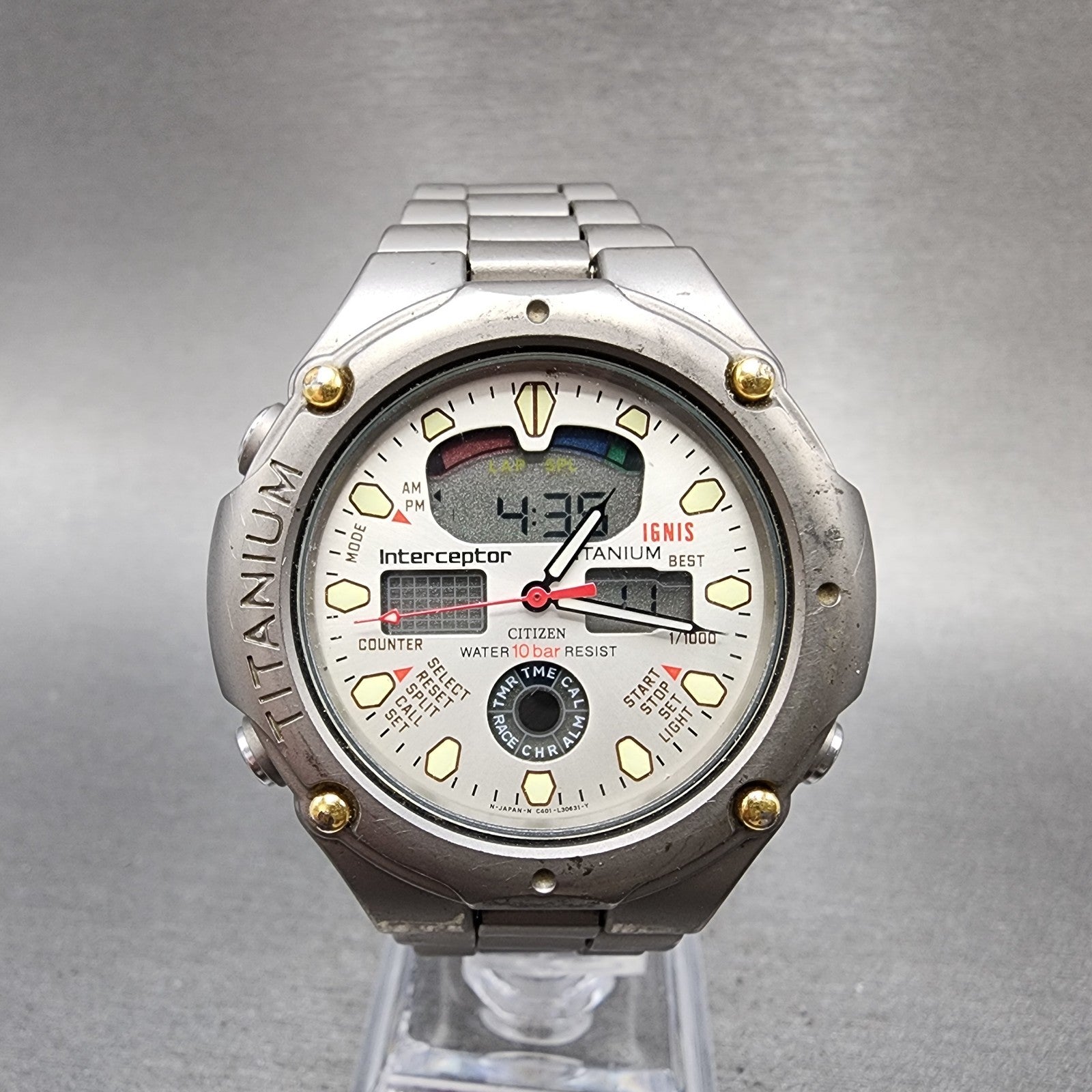 Citizen Interceptor Watch Men 40mm Analog Digital Titanium C401L14689 PARTS0