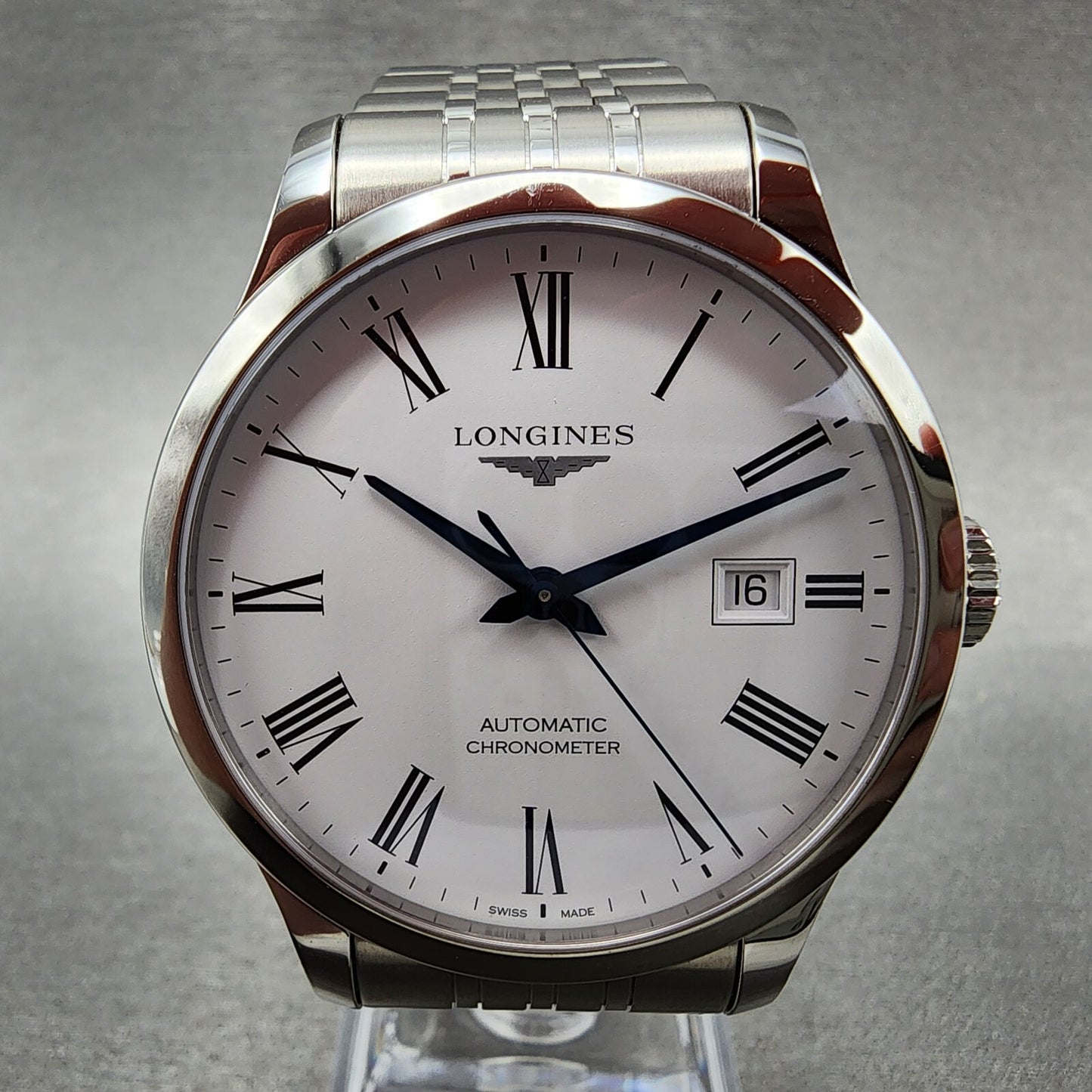 Longines Record Automatic Watch Men 40mm White Dial Steel Date L2.821.4.11.61