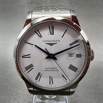 Longines Record Automatic Watch Men 40mm White Dial Steel Date L2.821.4.11.61