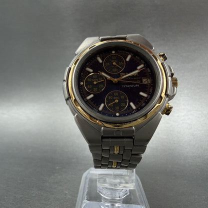 Pulsar Chronograph Watch Men 41mm Blue Dial Titanium Date V657-8000 PARTS6