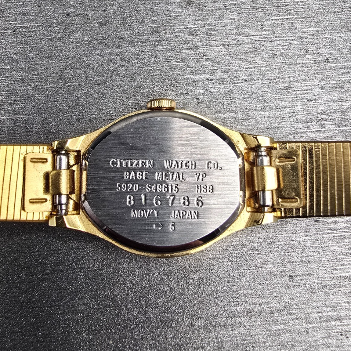 Citizen CQ Watch Women 16mm Black Dial Gold Oval 5920-S49615 New Battery JP410