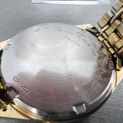 Seiko Chronograph Watch Men 39mm Black Dial Gold Tone Alarm 8V20-7000 PARTS