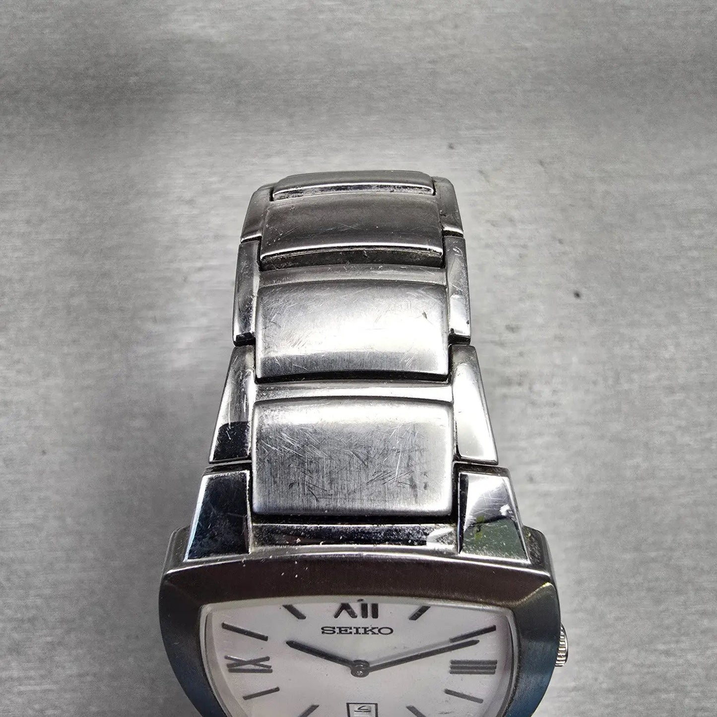 Seiko Watch Men 34mm White Dial Silver Tone Date Rectangle 7N39-0AS0 New Battery4