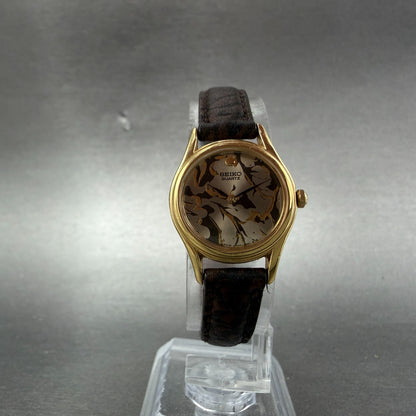 Seiko Watch Women 21mm Champagne Floral Dial Gold Tone Round 4N00-0608 New Batt5