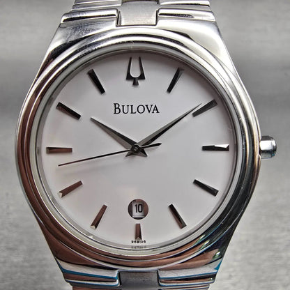 Bulova Watch Men 38mm White Dial Silver Tone Date Round 96B106 New Battery1