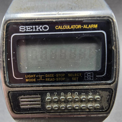 Seiko Calculator Watch Men 35mm Black Silver Alarm C359-5000 PARTS VTG2