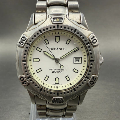 Casio Oceanus Dive Watch Men 38mm White Dial Steel Date Round OC-700 New Battery0