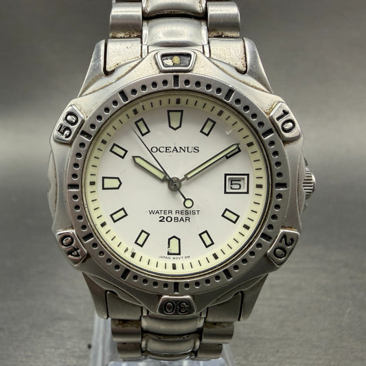 Casio Oceanus Dive Watch Men 38mm White Dial Steel Date Round OC-700 New Battery0