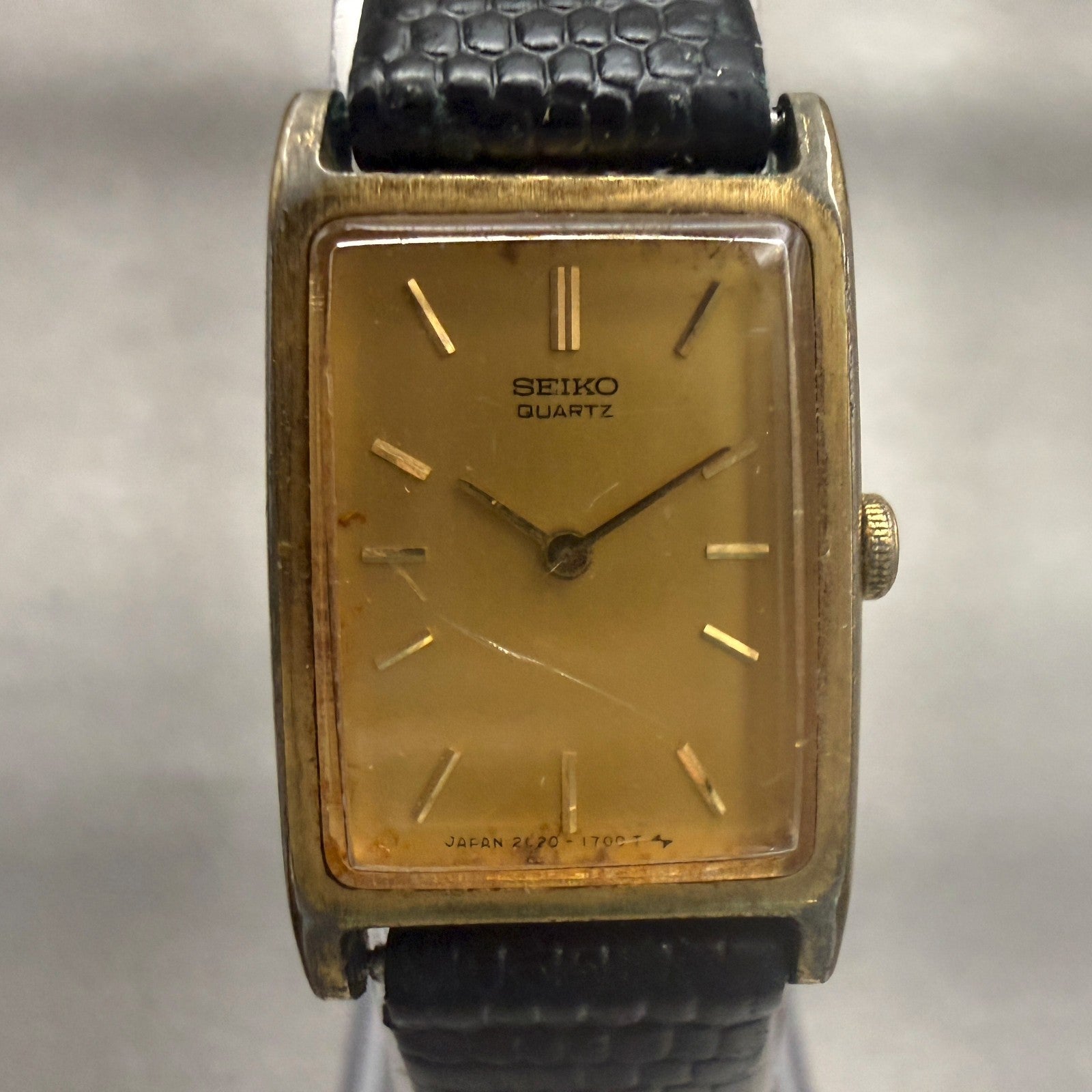 Seiko Tank Watch Women 17mm Gold Dial Gold Tone Rectangle 2020-5830 New Battery1