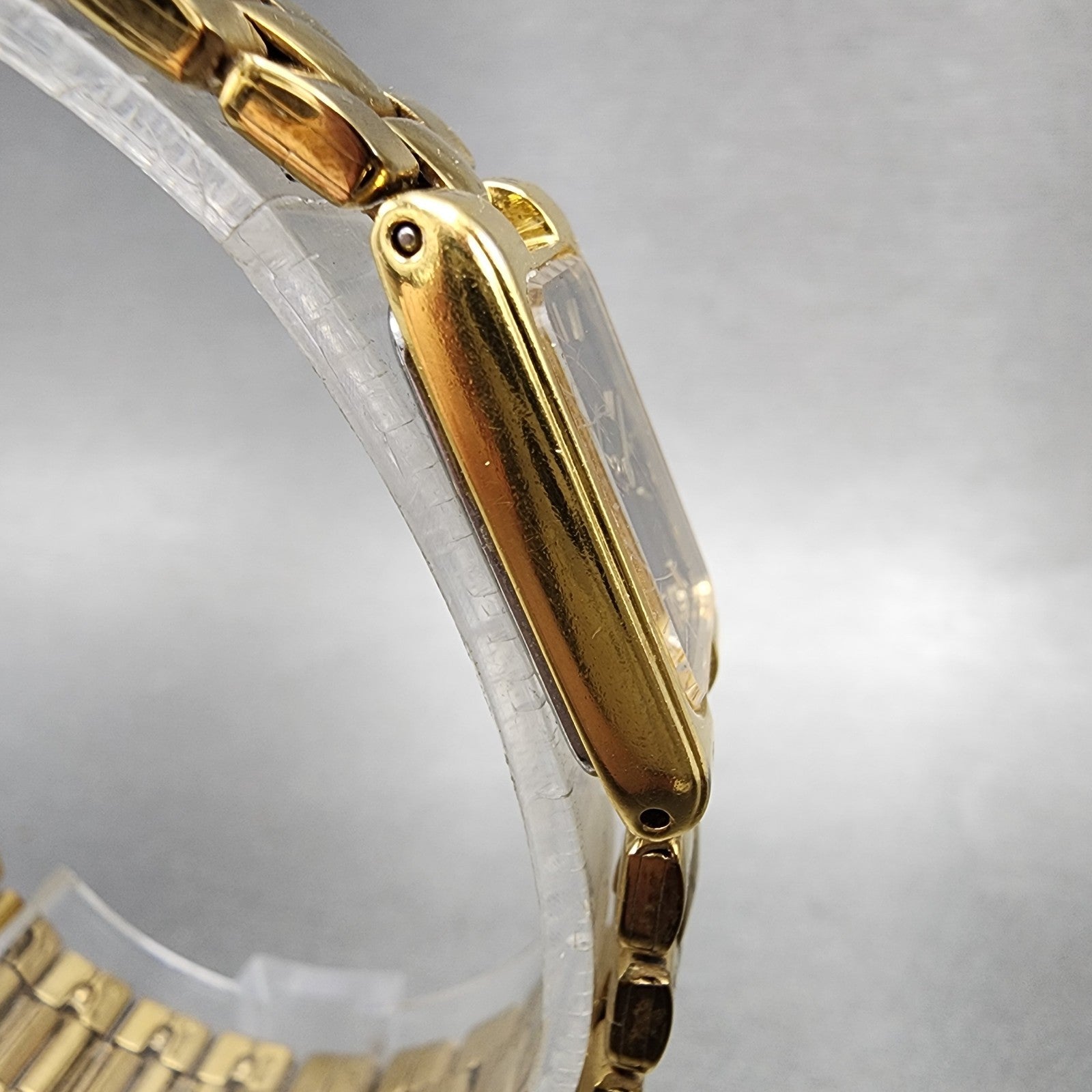 Seiko Tank Watch Women 14mm Black Dial Gold Tone Rectangle 1F205D20 New Battery3