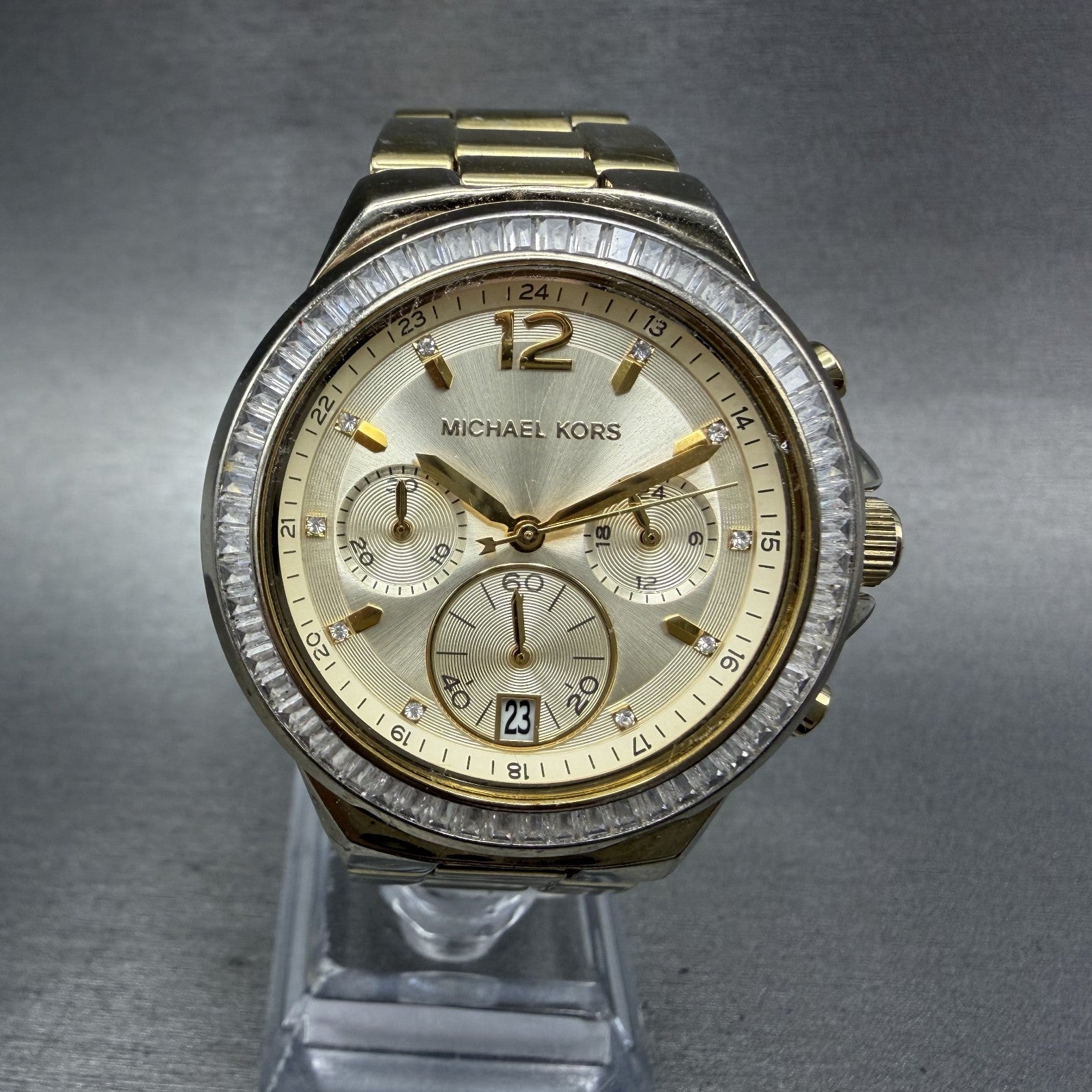 Michael kors Chronograph Watch Women 38mm Champagne Dial Gold Tone Date New Batt0