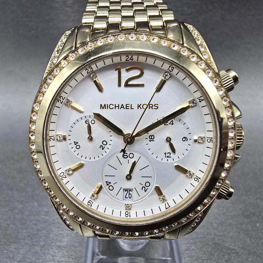 Michael Kors Pressley Chronograph Watch 39mm Women White Dial Gold Tone PARTS0