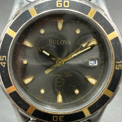 Bulova Marine Star Watch Men 37mm Black Dial Two Tone Date 98G05 New Battery1