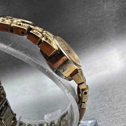 Seiko Watch Women 16mm Gold Dial Gold Nugget Round 11-0549 Manual Wind VTG JP3