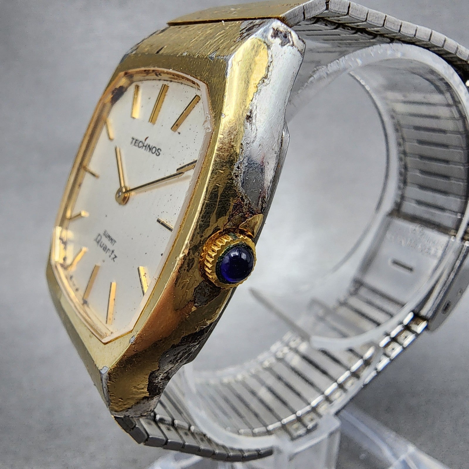 Technos Summit Quartz Watch Men 33mm White Dial Gold Tone Octagon New Battery2