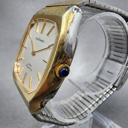Technos Summit Quartz Watch Men 33mm White Dial Gold Tone Octagon New Battery2
