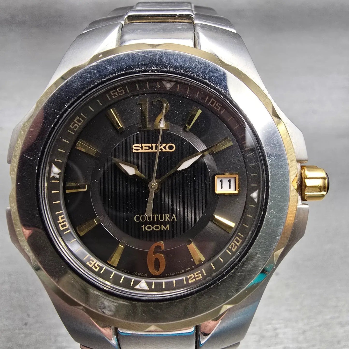 Seiko Coutura Watch Men 42mm Black Dial Two Tone Date 7N42-0EJ0 New Battery1