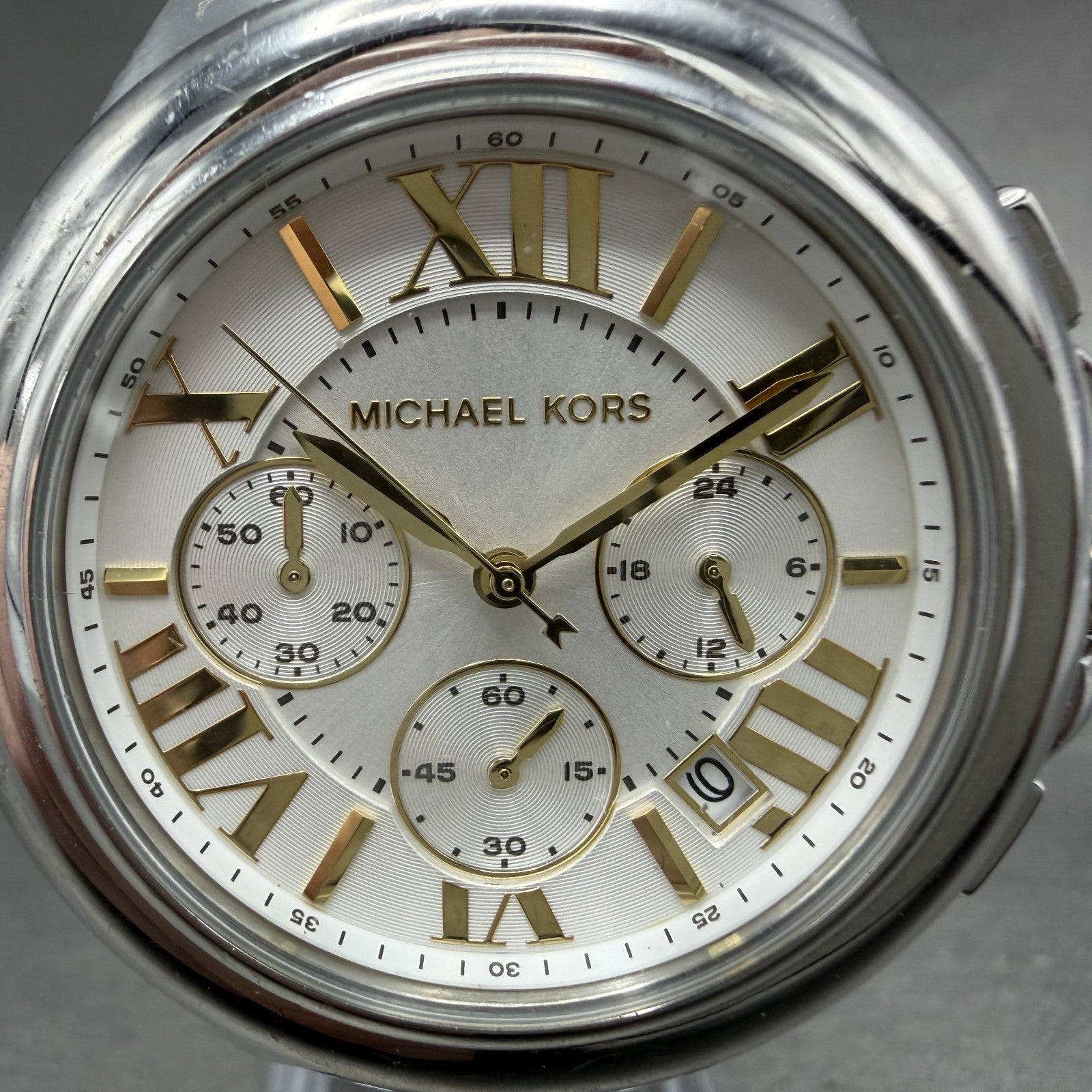 Michael Kors Camile Chrono Watch Women 43mm White Dial Two Tone Date MK-56531