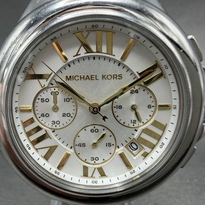 Michael Kors Camile Chrono Watch Women 43mm White Dial Two Tone Date MK-56531