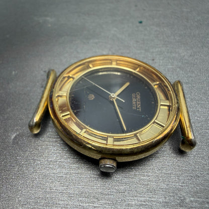 Orient Watch Men 31mm Black Dial Gold Tone Round I515406-00 PARTS Vintage6