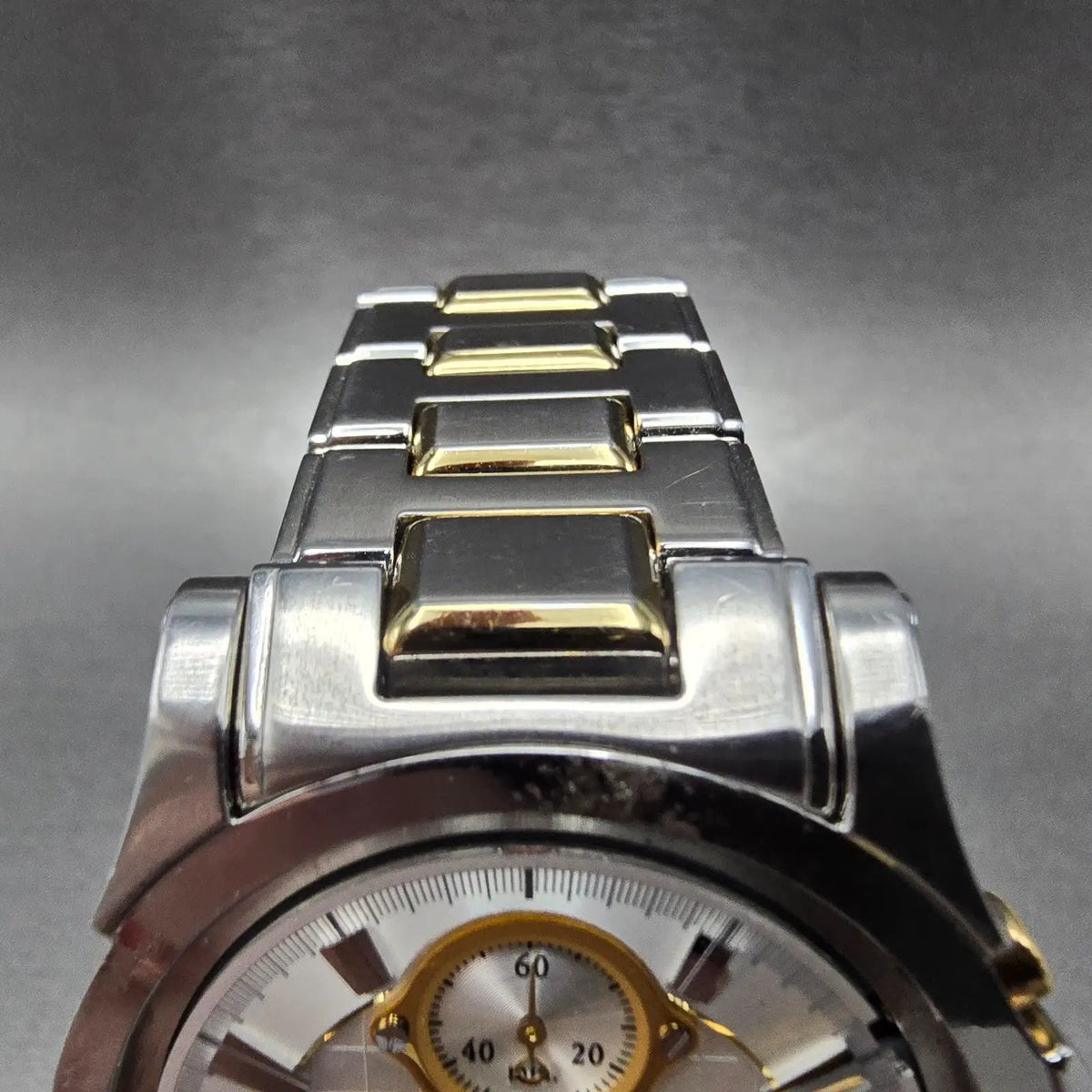 Seiko Premier Chronograph Watch Men 38mm White Dial Two Tone Date 7T62-0FF0 PART5