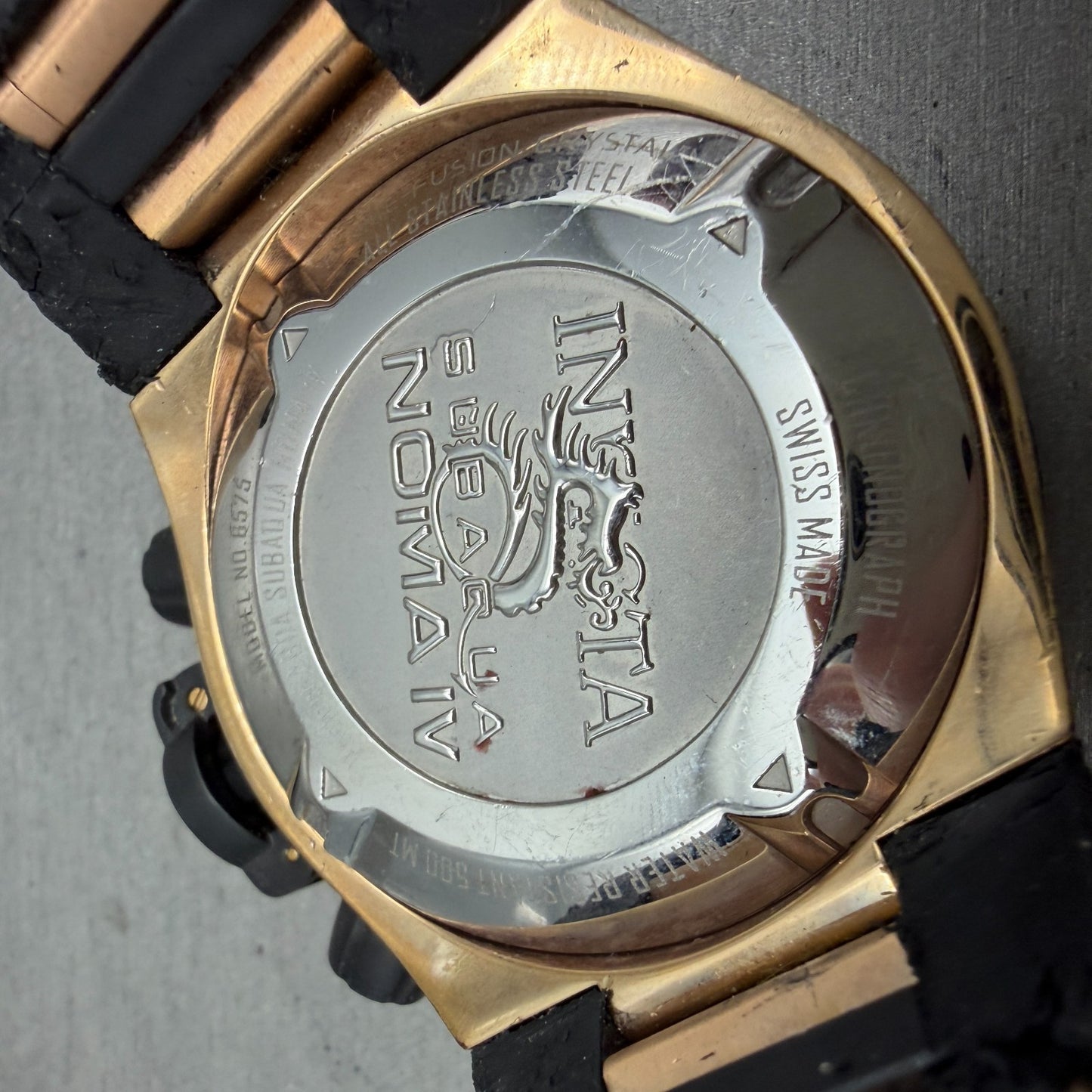 Invicta Subaqua Noma IV Chronograph Watch Men 50mm Black Dial Gold Tone New Batt6
