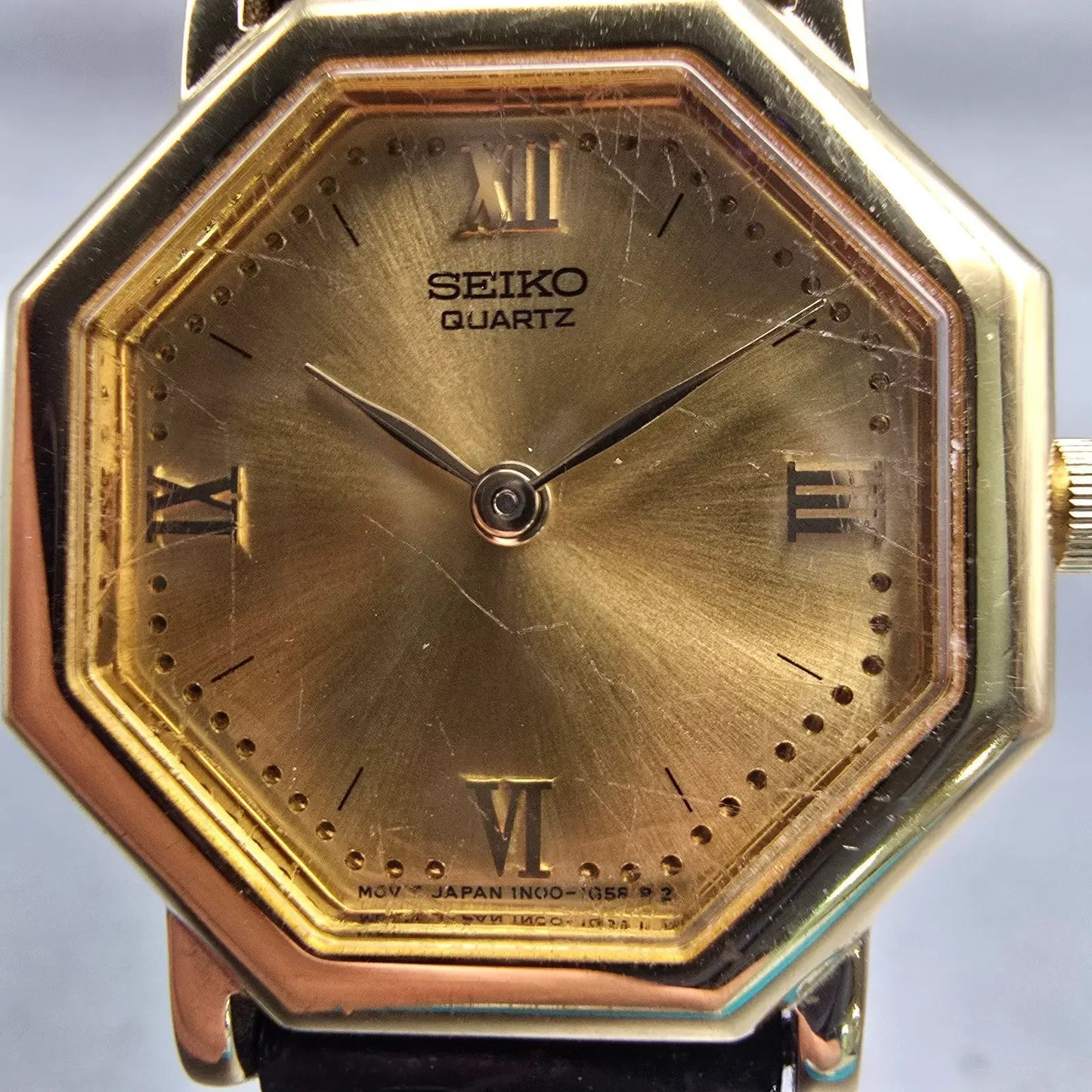 Seiko Watch Women 23mm Gold Dial Gold Tone Octagon 1N00-5D99 New Battery Vintage1