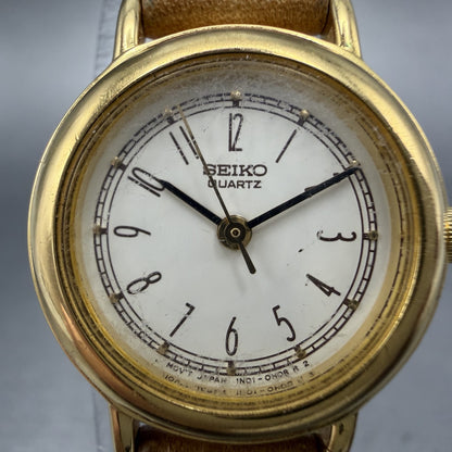 Seiko Watch Women 21mm Cream Dial Gold Tone Round 1N01-0E29 New Battery Vintage1