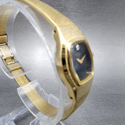 Seiko Watch Women 17mm Black Dial Gold Tone Hexagom 4N005059 New Battery5