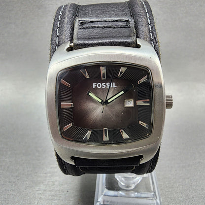 Fossil Watch Men 38mm Gray Dial Silver Tone Date Rectangle JR1054 New Battery0