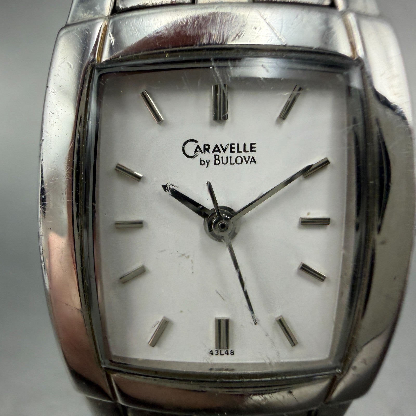 Bulova Caravelle Tank Watch  20mm White Dial Silver Tone Rectangle 43L48 New Bat1