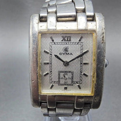 Cyma Tank Watch Men 25mm Silver Dial Steel Small Seconds 729 Rectangle PARTS0