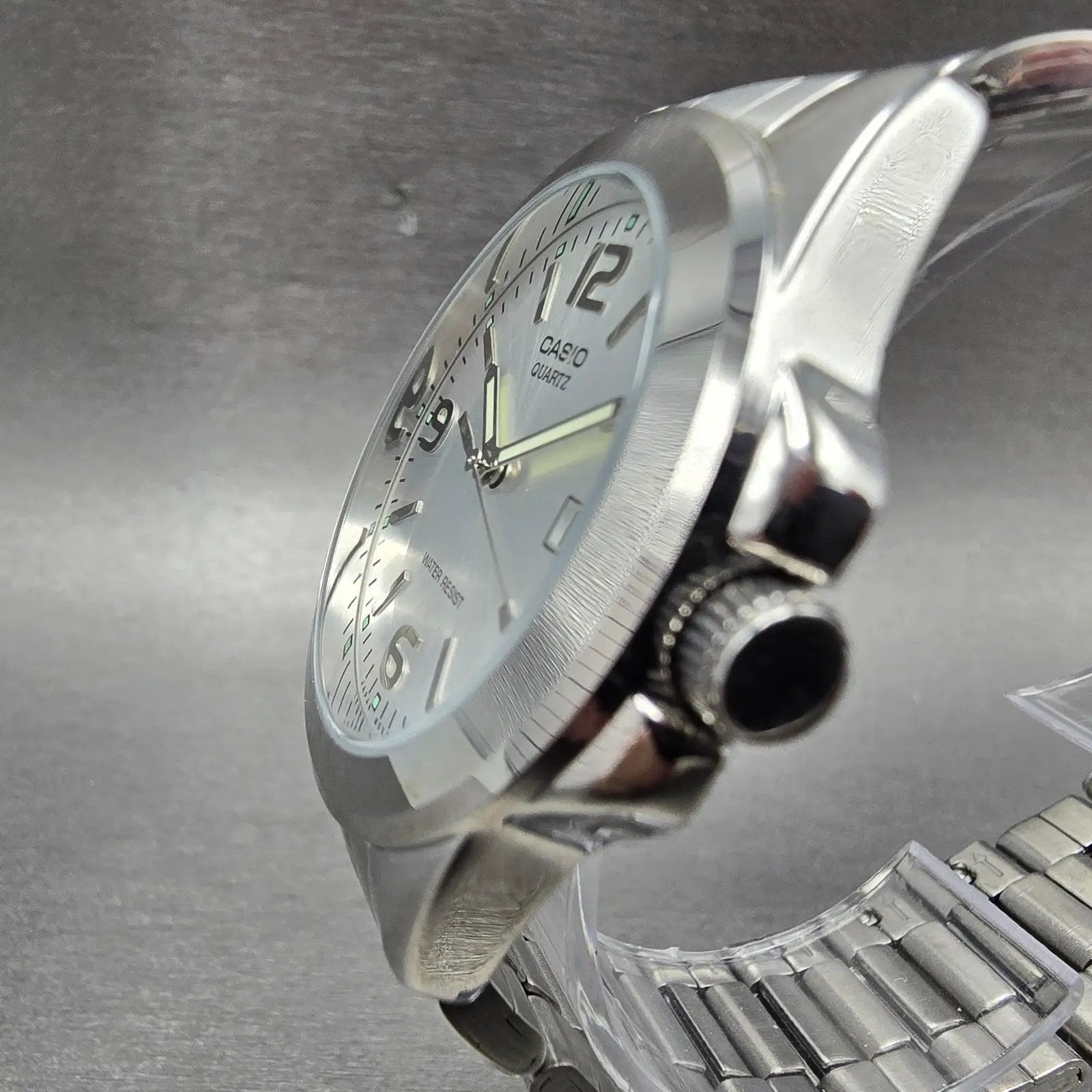 Casio Watch Men 37mm Silver Tone Date Round MTP-1215 New Battery Bracelet2